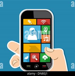 Human hand mobile colorful Social media UI apps flat icons. Stock Vector