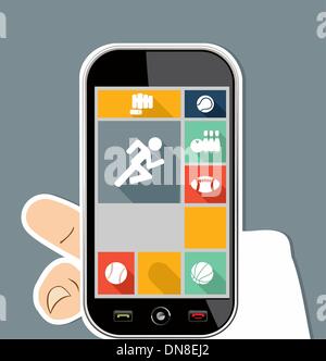 Human hand mobile colorful Sports UI apps flat icons. Stock Vector