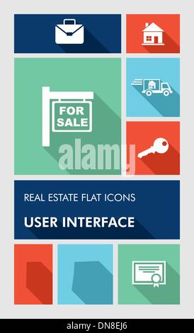 Colorful real estate UI apps user interface flat icons. Stock Vector