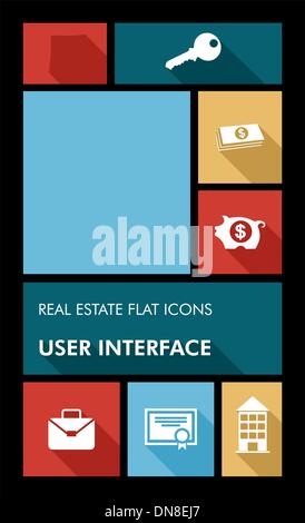 Colorful real estate UI apps user interface flat icons. Stock Vector