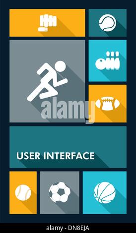 Colorful sport UI apps user interface flat icons. Stock Vector