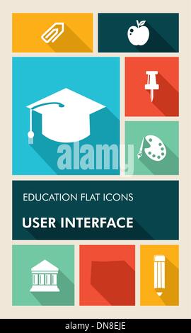 Colorful education UI apps user interface flat icons. Stock Vector