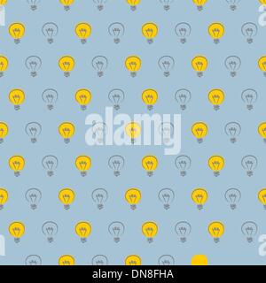 Seamless vector pattern, texture, background with light bulbs turn on and off random on grey blue background. Stock Vector