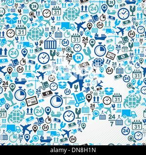 Shipping logistic seamless pattern blue icon set background. Stock Vector