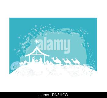 Christian Christmas nativity scene of baby Jesus in the manger Stock Vector