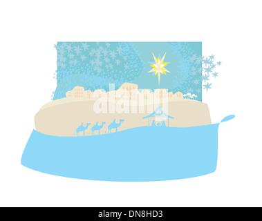 Biblical scene - birth of Jesus in Bethlehem. Stock Vector