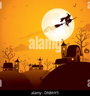 Witch flying over the moon Stock Vector