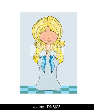 Cute little girl Praying the Rosary Stock Vector