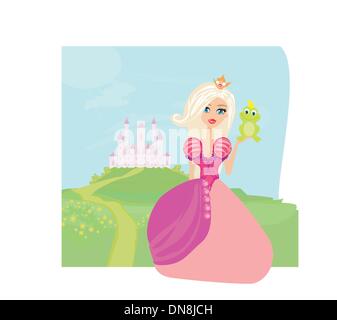 Beautiful young princess holding a big frog Stock Vector