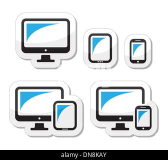 Computer, tablet, smartphone vector icons set Stock Vector