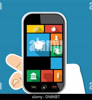Colorful human hand mobile apps education flat icons. Stock Vector