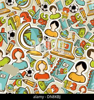 Back to School colorful icons education seamless pattern. Stock Vector