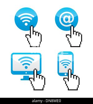 Wifi sumbol  with cursor hand icons Stock Vector