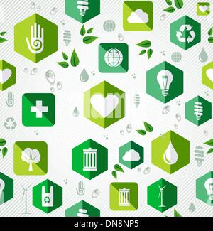 Green flat icons seamless pattern. Stock Vector