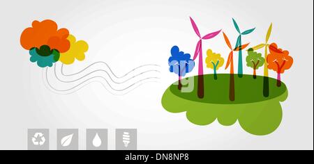wind turbine, green eco friendly power generation icon vector ...