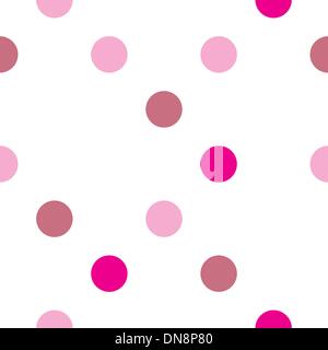 Seamless vector pattern, texture or background with colorful pink and hot red polka dots on white background. Stock Vector