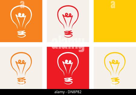 Light bulb vector icon set - hand drawn colorful doodle collection isolated on white background Stock Vector