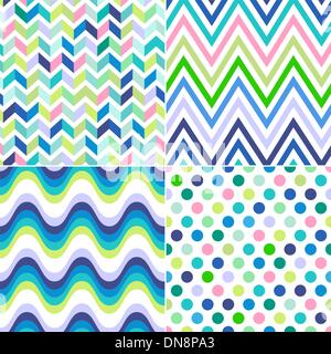 seamless stripes, zig zag and polka dots background Stock Vector