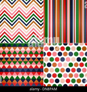 seamless stripes, zig zag and polka dots background Stock Vector