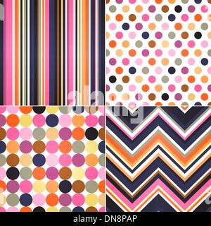seamless stripes, zig zag and polka dots background Stock Vector