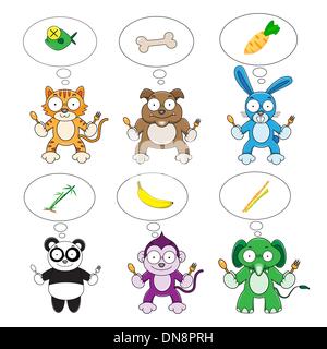 Set of cartoon animals to eat food Stock Vector