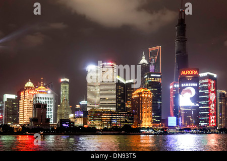 China; Shanghai;Bund; View from the River Cruise on the Huangpu river in Shanghai at night Stock Photo