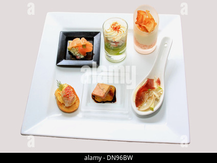 Catering canape on a white plate Stock Photo