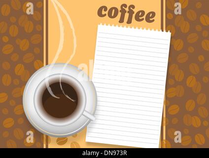 Cup of coffee on a brown background with a beans Stock Vector