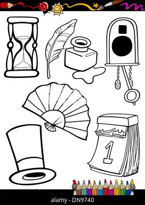 cartoon retro objects coloring page Stock Vector
