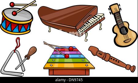 musical objects cartoon illustration set Stock Vector