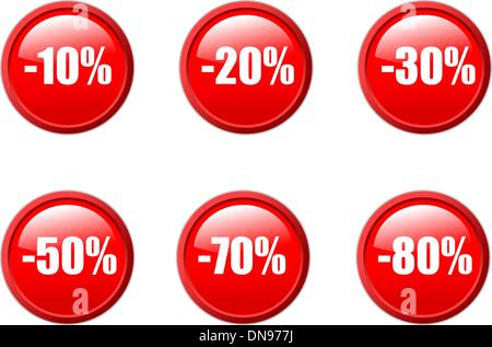 Set of vector aqua style sales discount buttons in red. Stock Vector