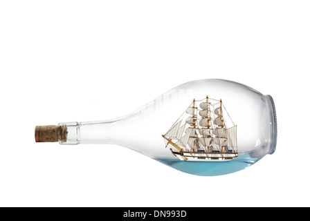 sailcloth ship in closed with cork bottle Stock Photo