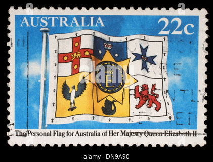 AUSTRALIA - CIRCA 1981: stamp printed by Australia, shows Queen Elizabeth Personal Flag of Australia, circa 1981 Stock Photo