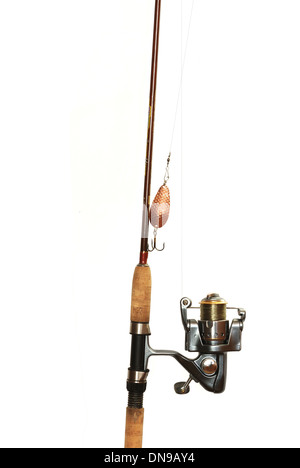 fishing-rod with spinning-wheel on white background Stock Photo