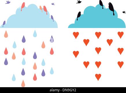 clouds in the sky with birds, vector Stock Vector