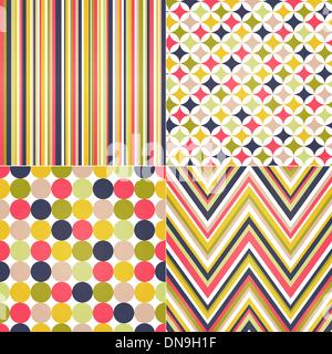 seamless stripes, zig zag and polka dots background Stock Vector