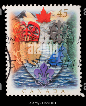 CANADA - CIRCA 1996: A stamp printed in Canada shows Canadian Heraldry, circa 1996 Stock Photo