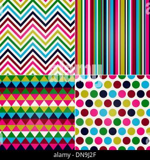 seamless stripes, zig zag and polka dots background Stock Vector
