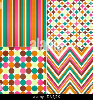 seamless stripes, zig zag and polka dots background Stock Vector