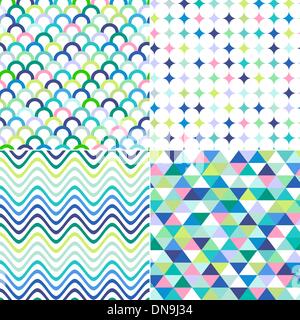 seamless stripes, zig zag and polka dots background Stock Vector