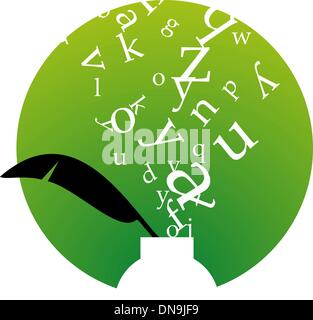 Inkwell with letters Stock Vector