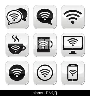 Wifi, internet cafe, wifi vector buttons set Stock Vector
