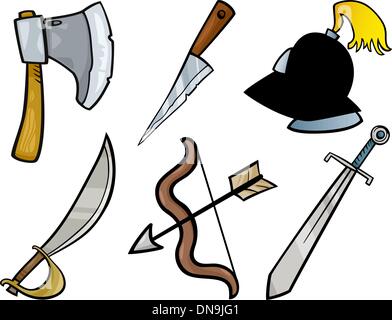 old weapons objects cartoon illustration set Stock Vector