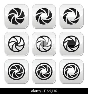 Camera shutter aperture vector buttons set Stock Vector