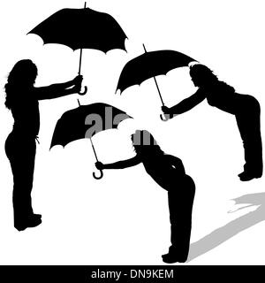 Girl And Umbrella Silhouettes Stock Vector