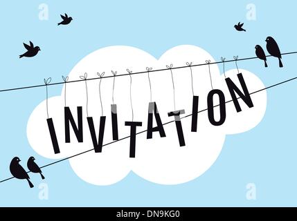 birds on wire in blue sky, vector Stock Vector