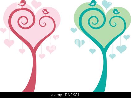 heart tree with birds, vector Stock Vector