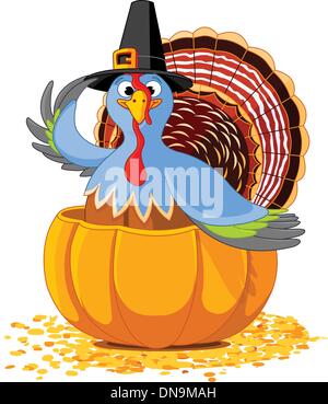 Thanksgiving Turkey in the pumpkin Stock Vector