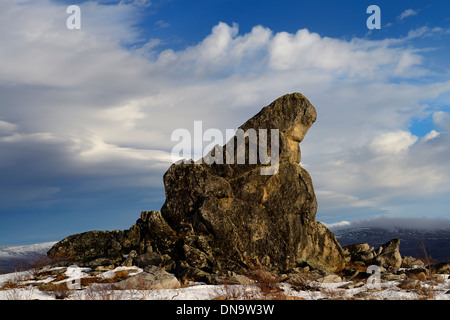 Sun and clouds at Finger Rock in the Finger Mountain area of Alaska USA on the Dalton Highway Stock Photo