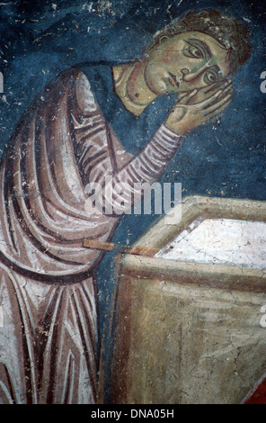 Byzantine Fresco Healing Blind Man (Detail) Miracle (1176-80) Chapel of the Virgin Monastery of Saint John the Theologian Patmos Greece Stock Photo